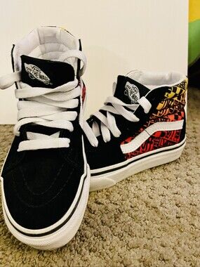 Vans Kids Black High-Top Sneakers with Red & Yellow Graphic